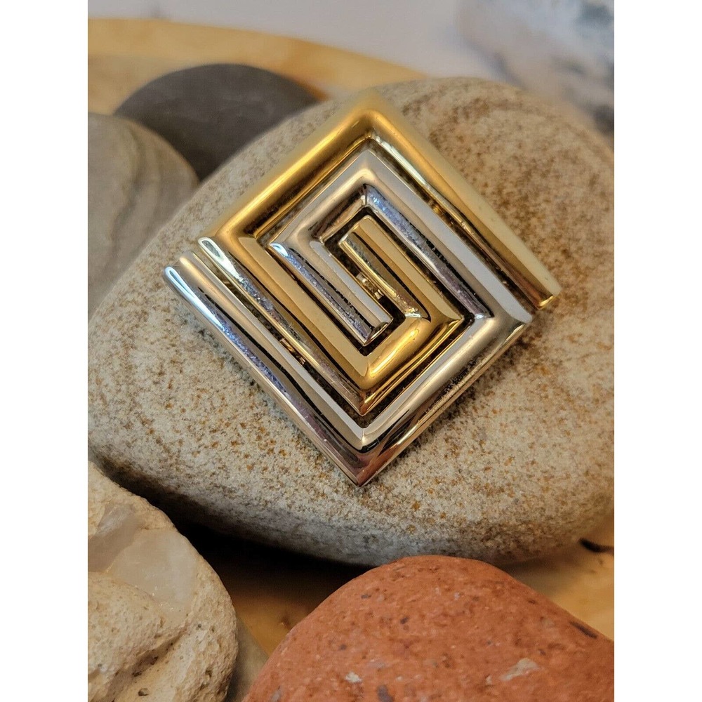 Lady Remington Gold and Silvertone Brooch Script LR 1 3/8" Square